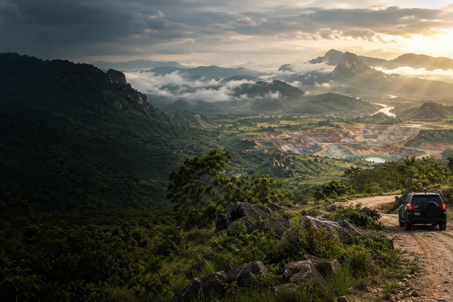 Illustrative Mozambique-inspired landscape; no actual mine access represented